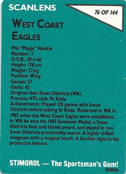 1988 Scanlens VFL #76 Phil Narkle Back